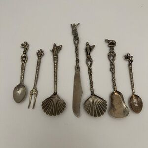 Set Of 7 Ornate Vintage Miniature Silverware Marked Italy  Intricate